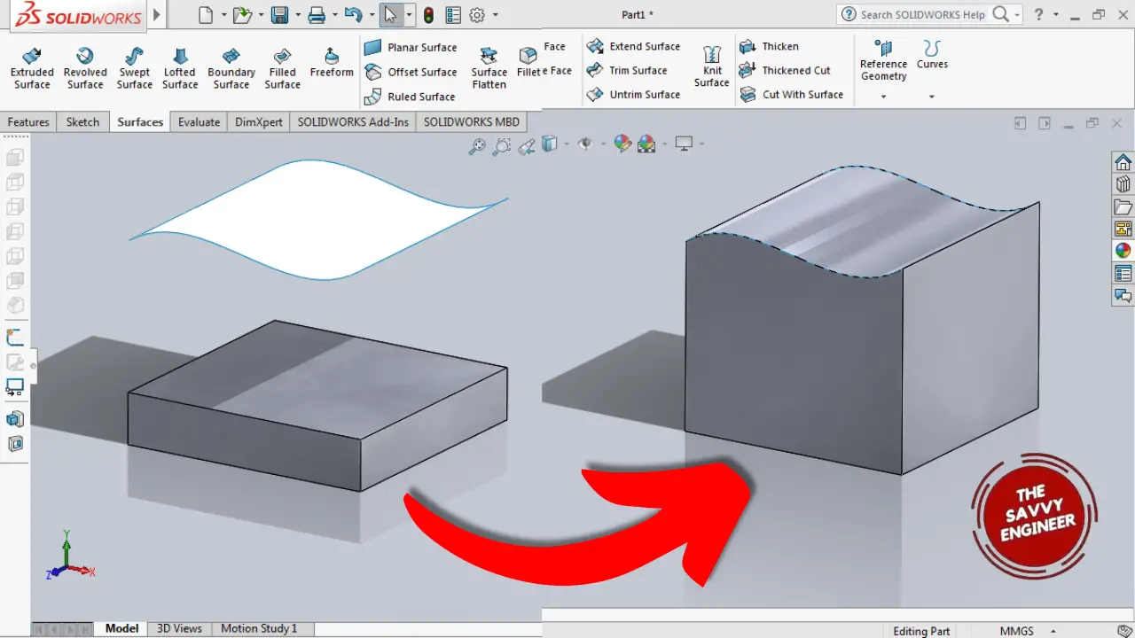 SolidWorks How to extrude a Part Face up to an External Surface