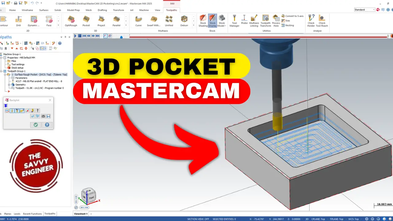 MasterCAM | Learn 3D Pocketing Milling Opeartion in Just 3 Minutes!