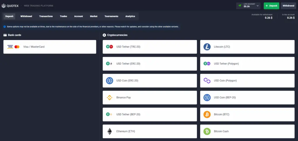 2. Low Barrier to Entry Quotex is designed to be accessible to everyone, regardless of their financial background. You can start trading with a minimum deposit of just $10, and trades can be placed with as little as $1. This means you don’t need to risk a large amount of capital to begin your trading journey. This affordability opens the door to learning, experimenting, and growing at your own pace. Whether you're a student, a freelancer, or simply someone looking for a side hustle, Quotex makes it possible to get started in trading without financial stress.