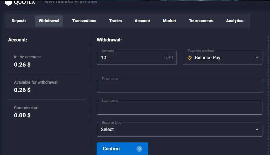 5. Fast Withdrawals and Great Customer Support Quotex offers fast and reliable withdrawals, typically processed within 24 hours. This is a major advantage over many trading platforms that delay or complicate the withdrawal process. You can withdraw using multiple methods, including bank cards, e-wallets, and cryptocurrencies. In addition, Quotex provides responsive customer support to help users resolve issues quickly. The platform includes live chat, a comprehensive FAQ section, and helpful tutorials. This ensures that even if you encounter a problem, assistance is just a click away.