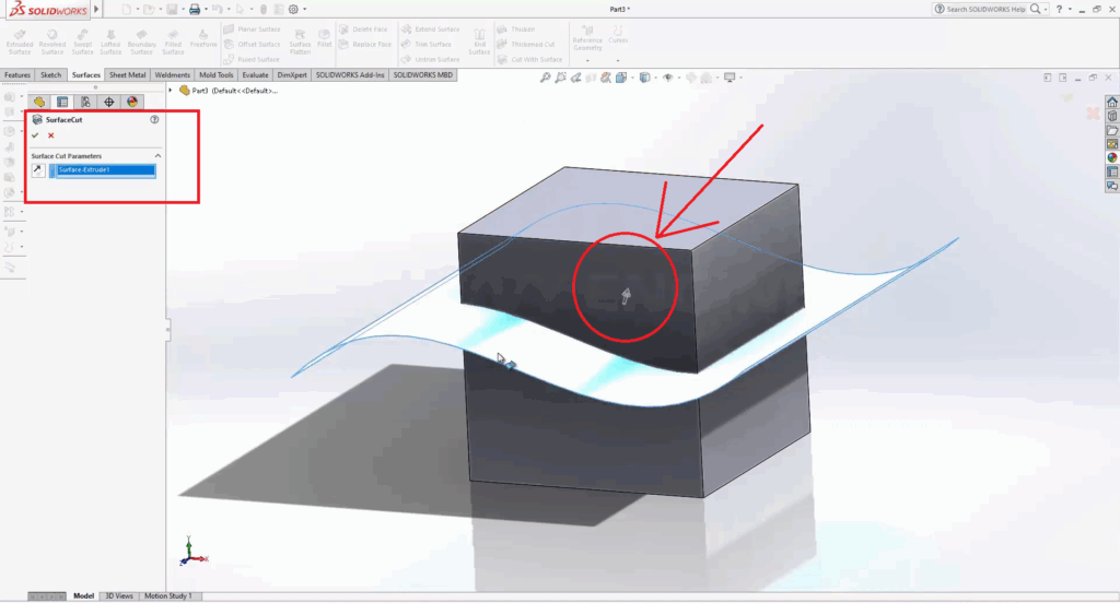 SolidWorks How to Cut a Solid With a Surface Like a Pro 11