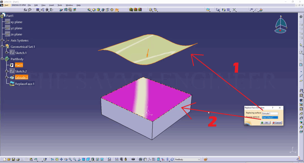 CATIA - How to Extrude a Part Face up to a Surface