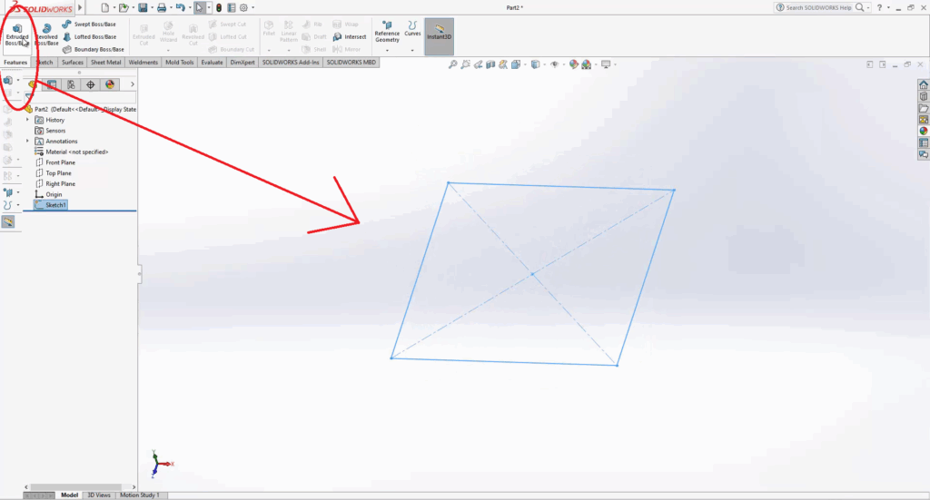SolidWorks How to extrude a Part Face up to a Surface