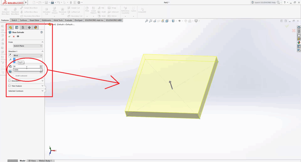 SolidWorks How to extrude a Part Face up to a Surface