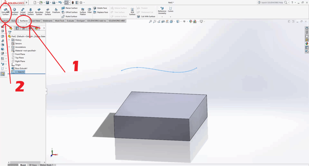 SolidWorks How to extrude a Part Face up to a Surface