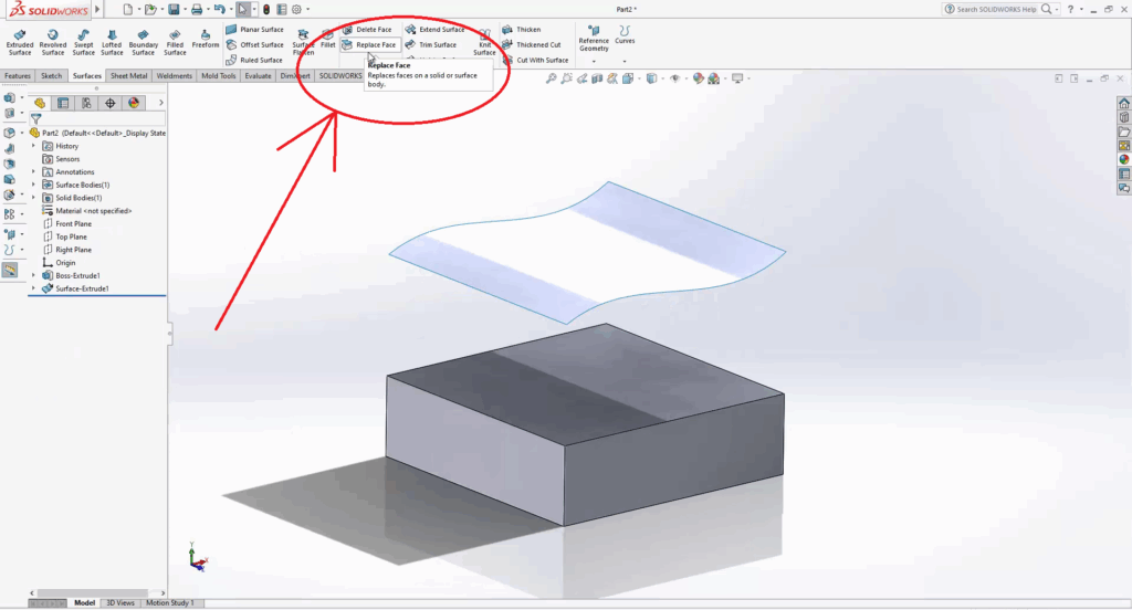 SolidWorks How to extrude a Part Face up to a Surface