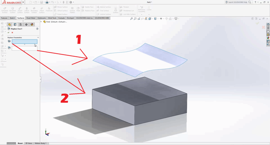 SolidWorks How to extrude a Part Face up to a Surface