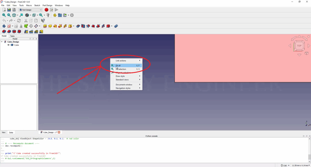 How to Design a Cube in FreeCAD using Python Script