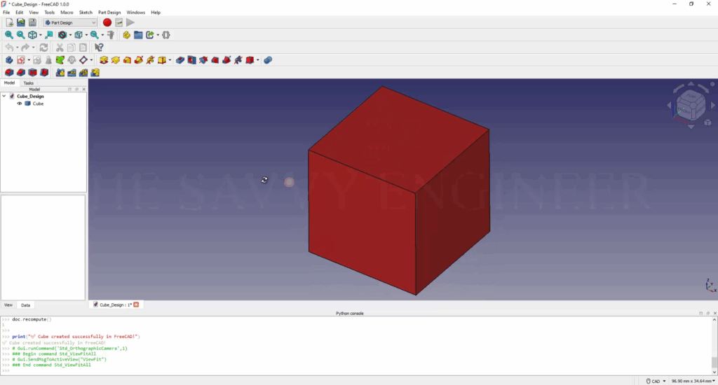 How to Design a Cube in FreeCAD using Python Script