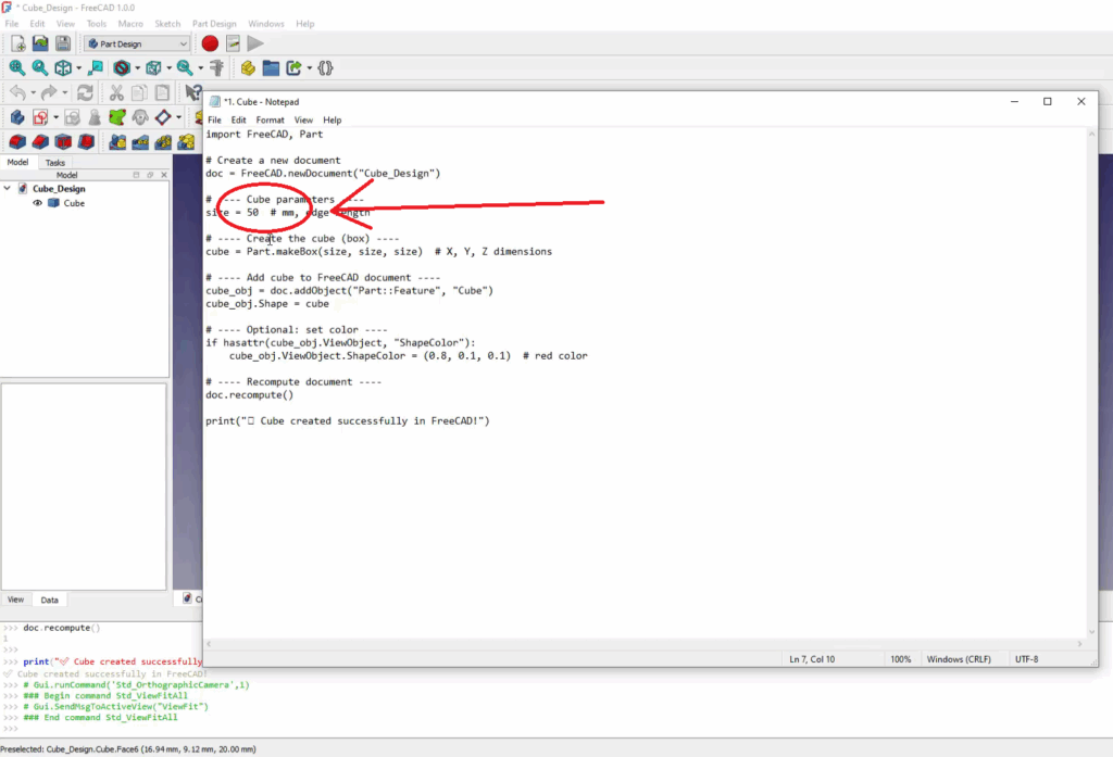 How to Design a Cube in FreeCAD using Python Script