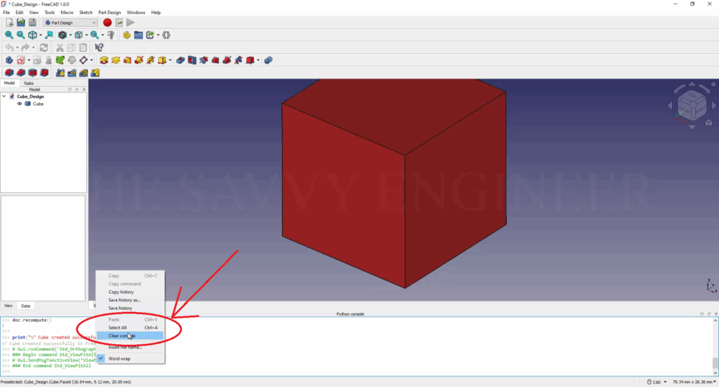 How to Design a Cube in FreeCAD using Python Script