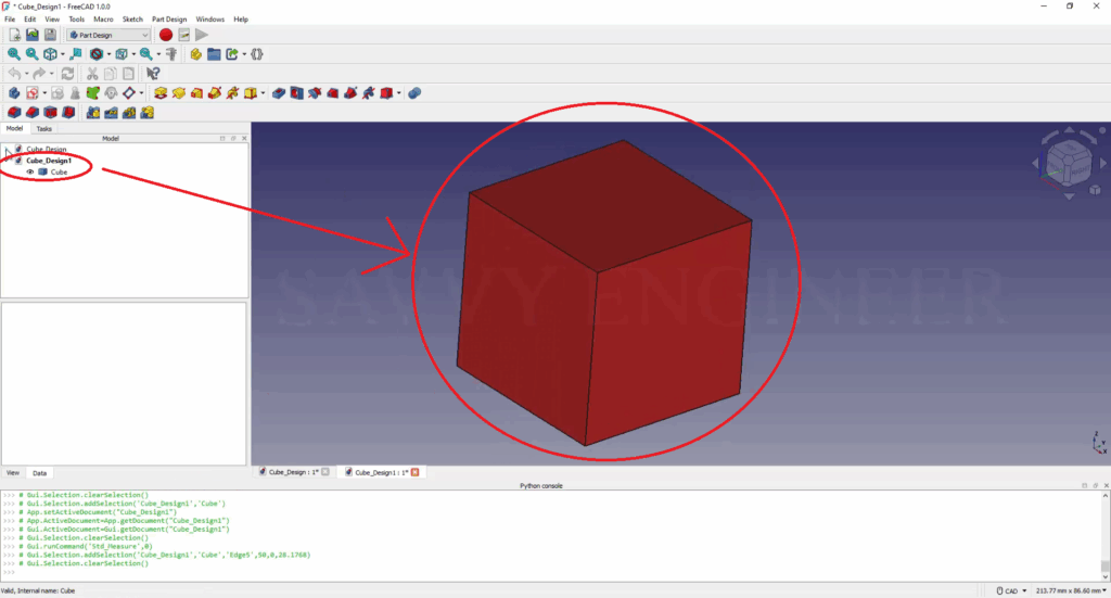How to Design a Cube in FreeCAD using Python Script