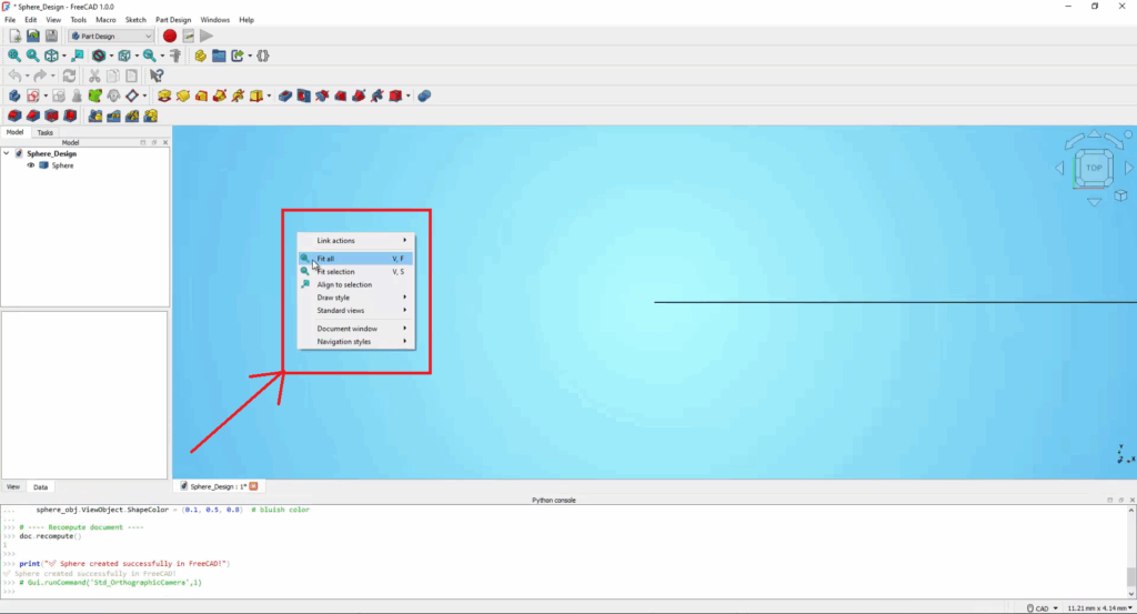 How to Design a Sphere in FreeCAD using Python Script