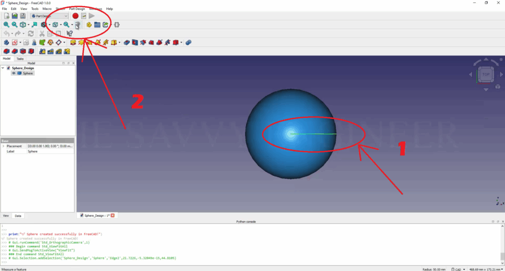 How to Design a Sphere in FreeCAD using Python Script