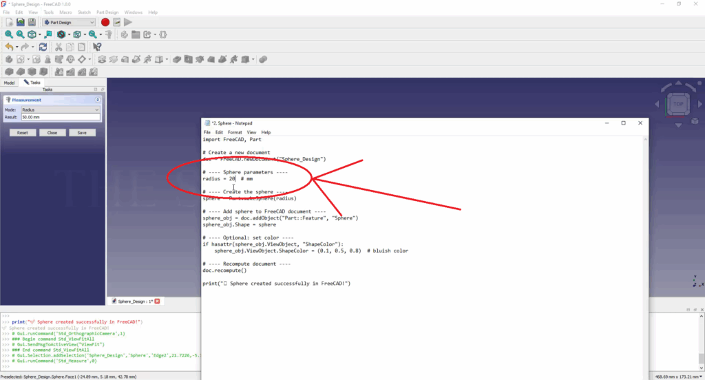 How to Design a Sphere in FreeCAD using Python Script
