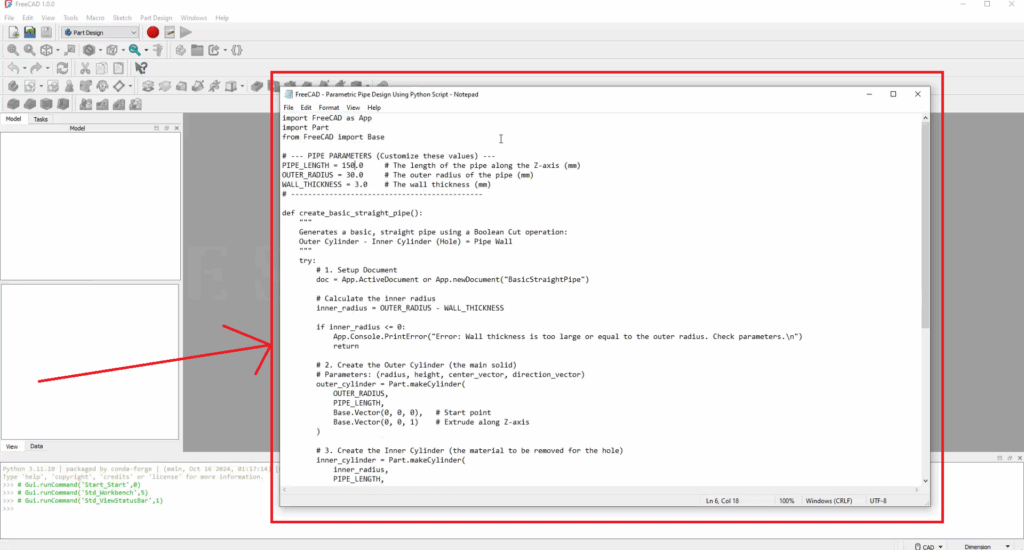How to Design a Pipe in FreeCAD using Python Script