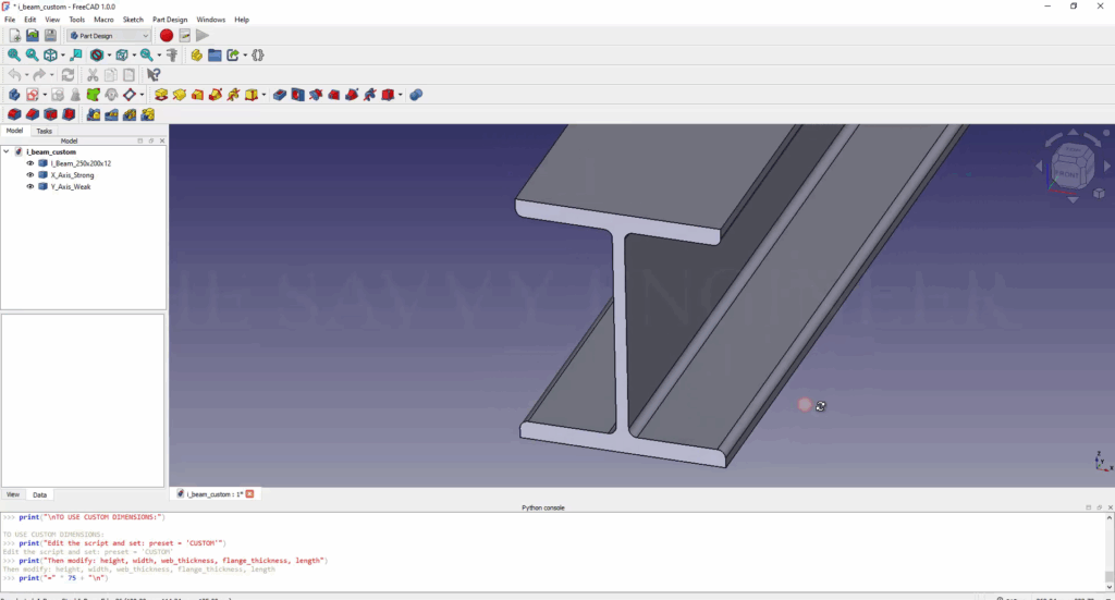 FreeCAD Editable I-Beam Profile using Python Script