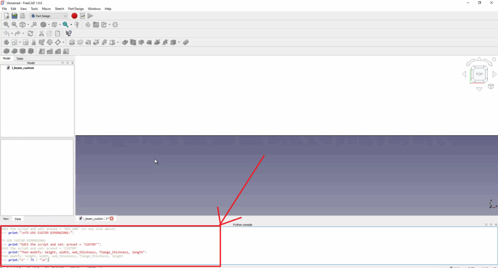 FreeCAD Editable I-Beam Profile using Python Script