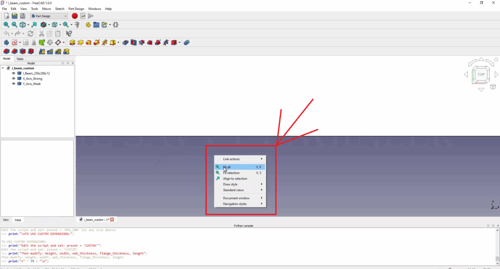 FreeCAD Editable I-Beam Profile using Python Script