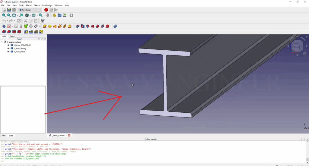 FreeCAD Editable I-Beam Profile using Python Script