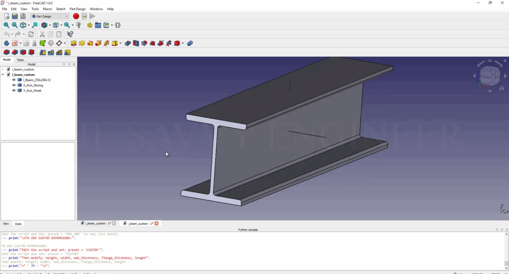 FreeCAD Editable I-Beam Profile using Python Script