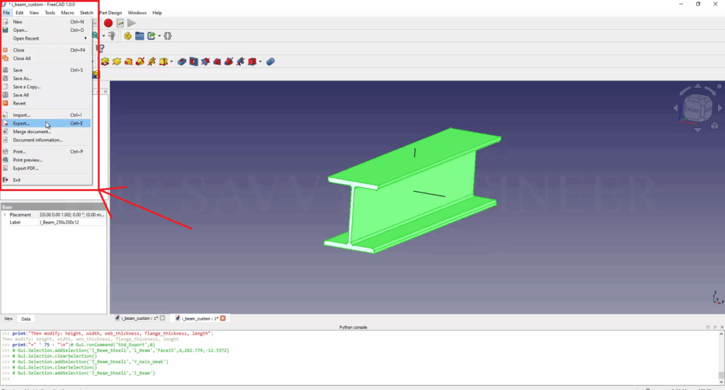 FreeCAD Editable I-Beam Profile using Python Script