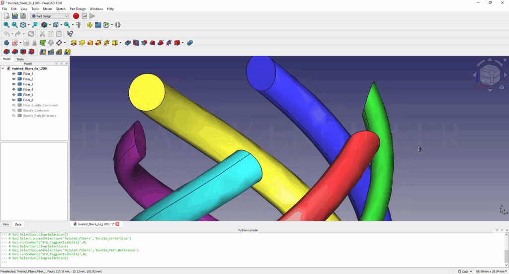 FreeCAD Editable Twisted Fibers using Python Script