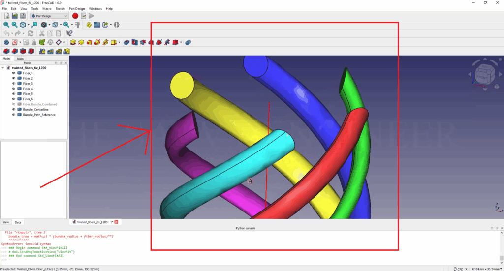 FreeCAD Editable Twisted Fibers using Python Script