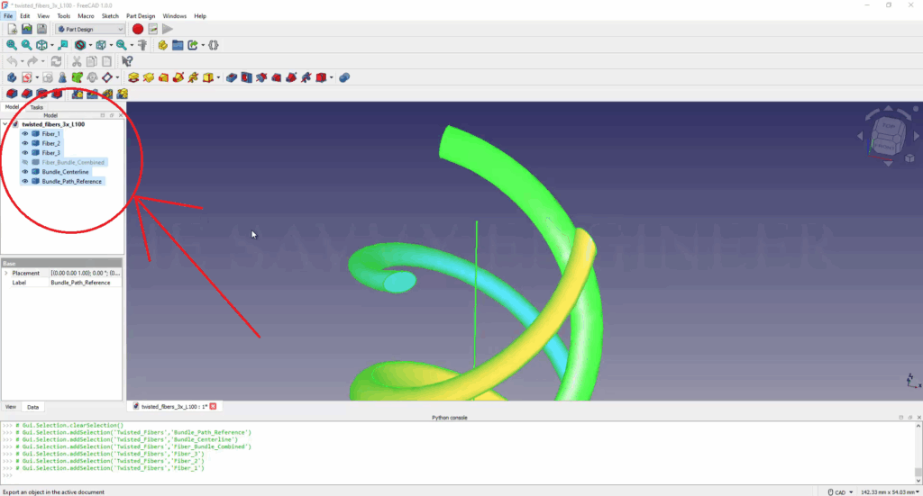 FreeCAD Editable Twisted Fibers using Python Script