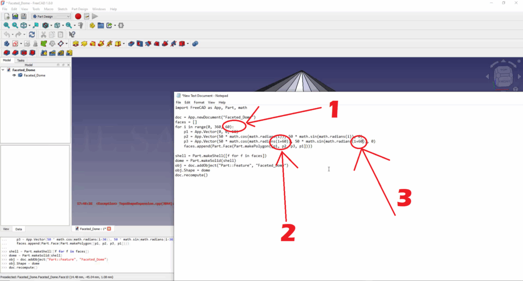 FreeCAD Editable Faceted Dome using Python Script