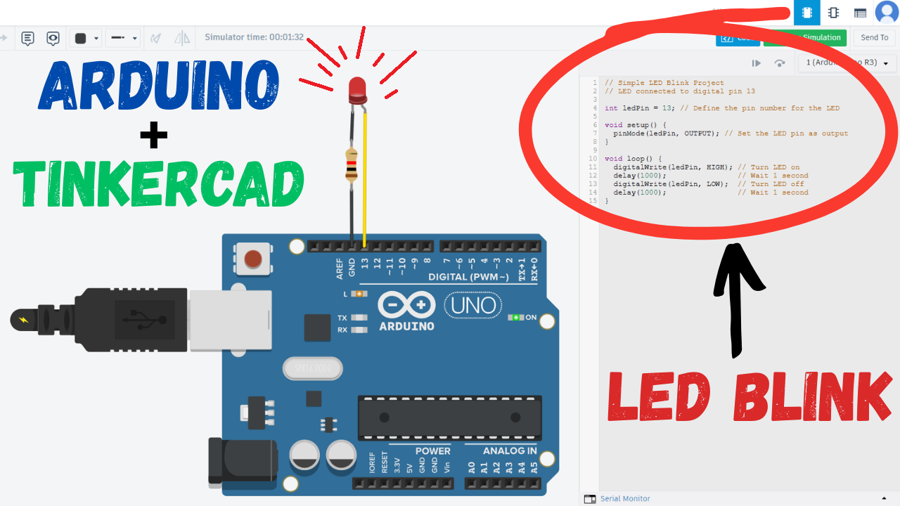Arduino & TinkerCAD - Simple Led Blink Project