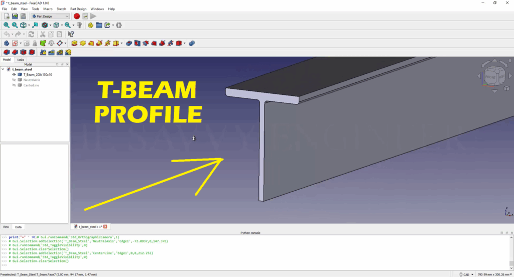 FreeCAD Editable T-Beam Profile using Python Script