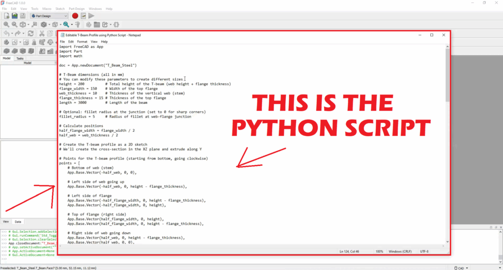 FreeCAD Editable T-Beam Profile using Python Script