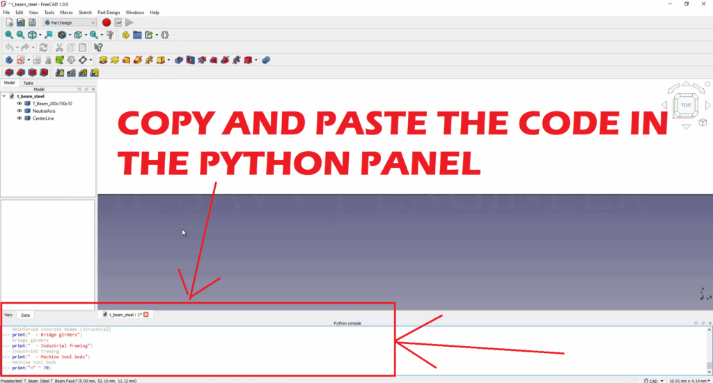 FreeCAD Editable T-Beam Profile using Python Script