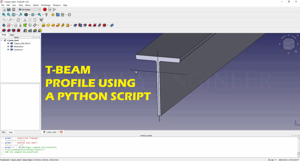 FreeCAD Editable T-Beam Profile using Python Script