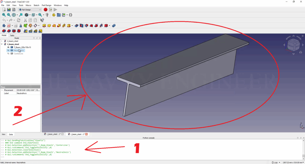 FreeCAD Editable T-Beam Profile using Python Script