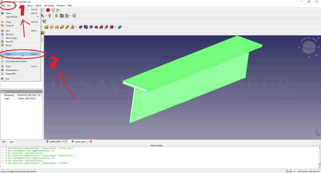 FreeCAD Editable T-Beam Profile using Python Script