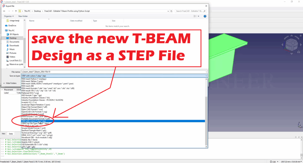 FreeCAD Editable T-Beam Profile using Python Script