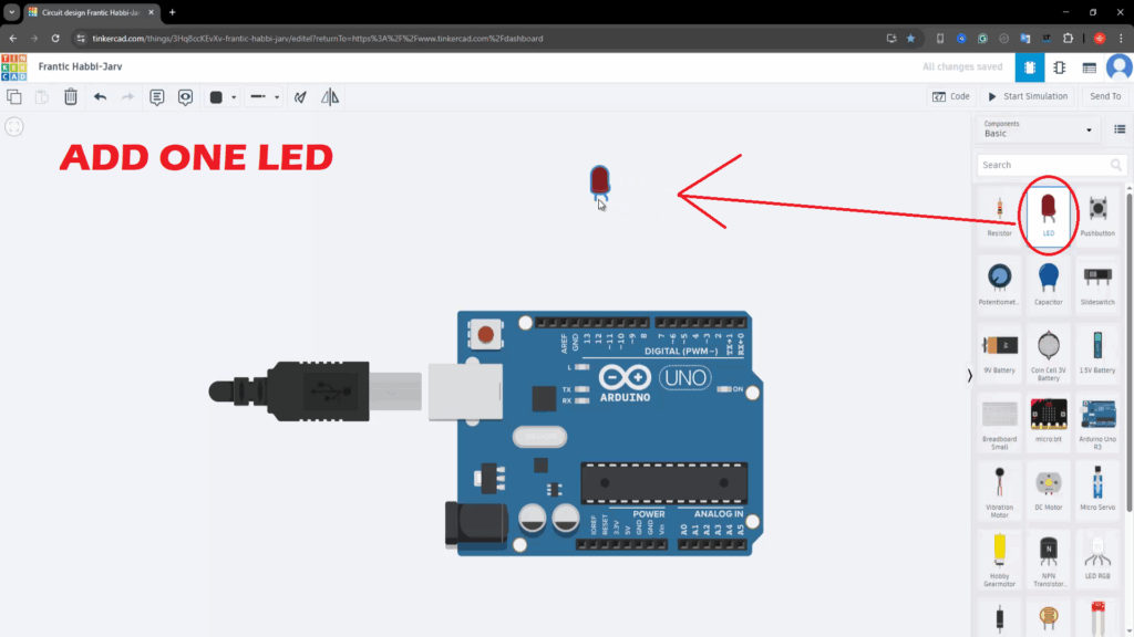 Arduino & TinkerCAD - Simple Led Blink Project
