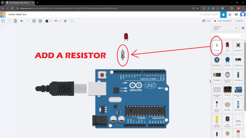 Arduino & TinkerCAD - Simple Led Blink Project